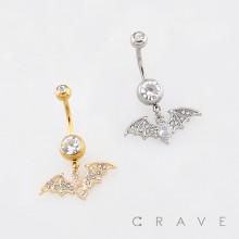 DANGLING MULTI CZ BAT CHARM BELLY BUTTON NAVEL RING 316L SURGICAL STEEL
